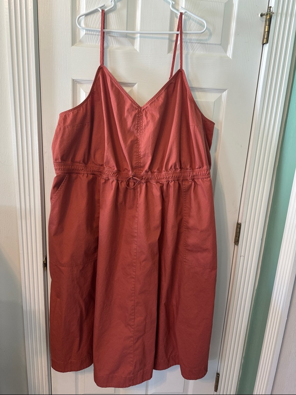 Woolrich Rust Orange Cotton Utility Midi Dress with Drawstring Waist (4X)